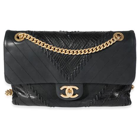 chanel python chevron flap bag